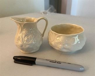 Belleek sugar and creamer