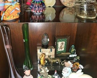 Home Decor: glass vases, powder box, trinket boxes, figurines and art glass