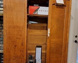 Wood closet armoire, Sony stereo