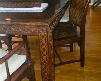 Carved wood dining table.  2 Leaves - 8 chairs