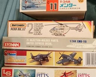 Model airplanes and helicopters.  New old stock.  These plus more
