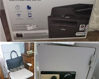 Leather and chrome office chair, safe and Brother printer/copier wifi