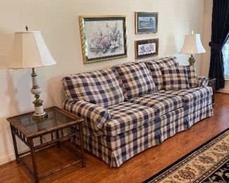 Regency plaid sofa & Drexel table