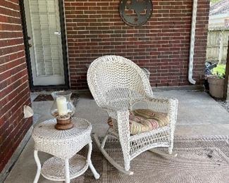 white wicker rocker & table