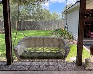 white wicker swing