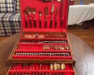 Large set Asian Brass flatware
