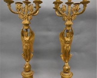 Gilt bronze Empire candelabra lamps