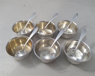 6 International Sterling Salt Dips With Spoons