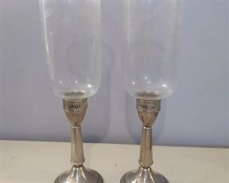 Duchin Sterling Weighted Candle Holders With Etched Glass Globes
