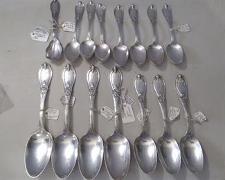 15 Monogrammed Whiting Grecian Sterling Spoons - Some Unmarked