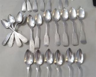 24 Antique Coin Silver Spoons