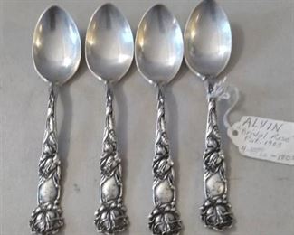 4 Alvin Sterling Spoons - Bridal Rose
