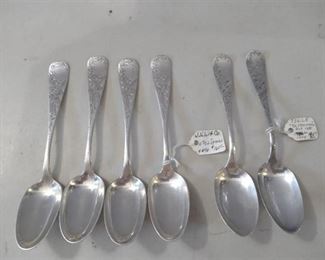 6 Antique Sterling Bright-Cut Spoons