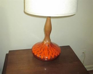 Amazing Pair Of Mid-Century Modern Ceramic Lava Glaze Orange Lamps