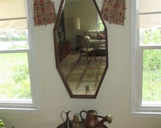 Copper Server Table With Ornate Mirror