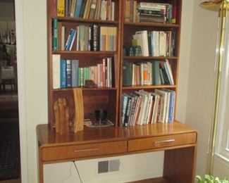 Mid-Century Modern Desk With Shelving including 2 Drawer Storage Large Amount of Books