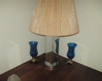 Mid-Century Modern Mirrored Table Lamp with Corner Accent Table