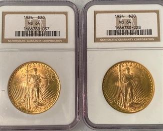1924 $20 Gold coins MS64