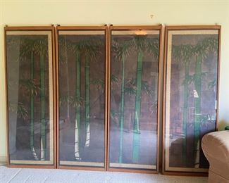 Unusual bamboo hand painted antique screen