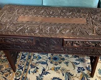 Antique beautifully carved with bats and dragons  Chinese small table.  Circa 1850