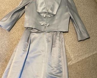 Dove grey silk dress and jacket with belt
