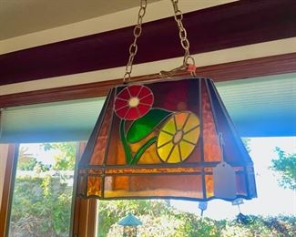 Cute  great shape vintage stained glass chandelier