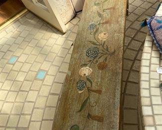 Long narrow primitive hand painted bench