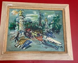 Listed French artist   Cool scene with race cars