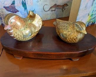 ANTIQUE POTTERY HANDPAINTED BIRDS