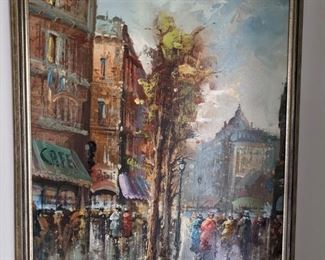 FRENCH CAFE SCENE OIL ON CANVAS SIGNED PTG.