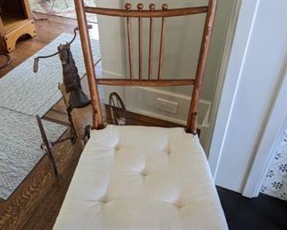 SET OF 6 ANTIQUE STICK & BALL CHAIRS WITH CANE SEATS & WHITE CUSHIONS