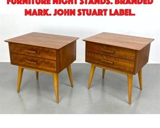 Lot 4 Pr RENZO RUTILI for JOHNSON Furniture Night Stands. Branded Mark. John Stuart Label.
