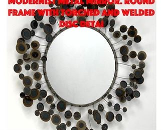 Lot 10 Large Rain Drops C Jere style Modernist Metal Mirror. Round Frame with torched and welded disc detai
