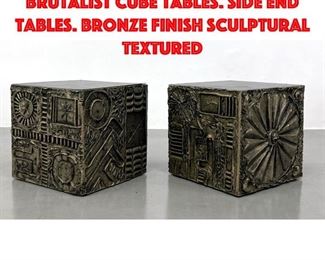 Lot 20 Pr Adrian Pearsall Goop Brutalist Cube Tables. Side End Tables. Bronze finish sculptural textured