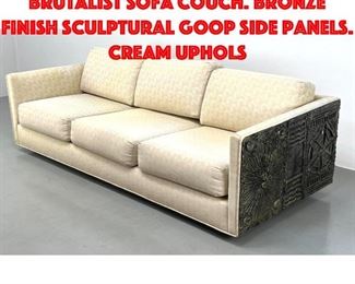 Lot 25 Adrian Pearsall Goop Brutalist Sofa Couch. Bronze Finish Sculptural goop side panels. Cream uphols