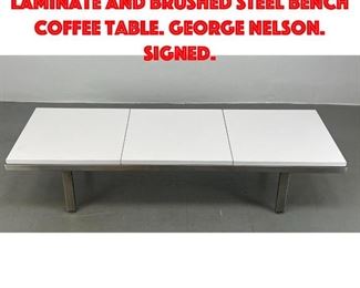 Lot 32 Herman Miller white laminate and brushed steel bench coffee table. GEORGE NELSON. Signed.