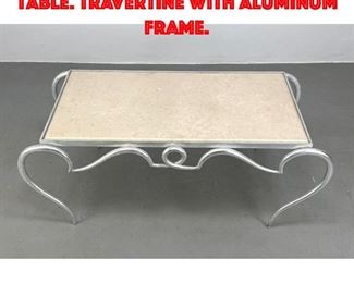 Lot 54 French Deco Style Coffee Table. Travertine with aluminum frame.
