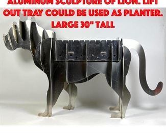 Lot 53 Decorator Layered Aluminum Sculpture of Lion. Lift out tray could be used as Planter. Large 30 tall