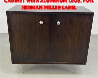 Lot 59 George Nelson 2 Door Cabinet with aluminum legs. Foil Herman Miller Label