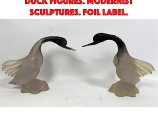 Lot 86 Pr DOROTHY THORPE Lucite Duck Figures. Modernist Sculptures. Foil label.