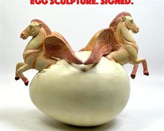 Lot 101 Sergio Bustamante Pegasus Egg Sculpture. Signed.