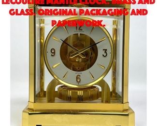 Lot 103 Never Used Atmos JAEGER LeCOULTRE Mantle Clock. Brass and Glass. Original packaging and paperwork.
