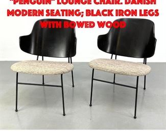 Lot 123 Pair IB KOFOD LARSEN Penguin Lounge Chair. Danish Modern seating Black iron legs with bowed wood