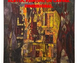 Lot 125 Helene Pittler Abstract Acrylic Painting on Canvas. Dimensional.