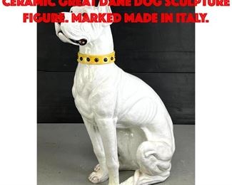 Lot 132 Very Large Italian Glazed Ceramic Great Dane Dog Sculpture Figure. Marked Made in Italy.