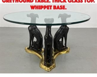 Lot 134 Maitland Smith Bronze Greyhound Table. Thick glass top. Whippet base.