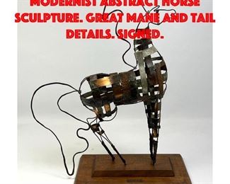 Lot 140 BILL LETT Mixed Metal Modernist Abstract Horse Sculpture. Great mane and tail details. Signed.