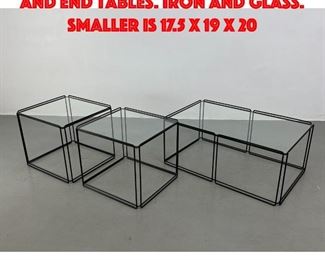 Lot 152 Max Sauze Isosceles Coffee and end Tables. Iron and glass. smaller is 17.5 x 19 x 20