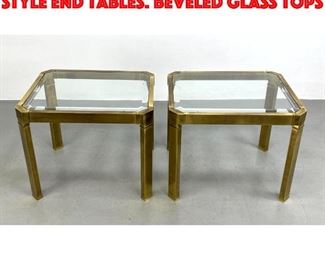 Lot 156 Pair of Brass Mastercraft style end tables. Beveled Glass Tops