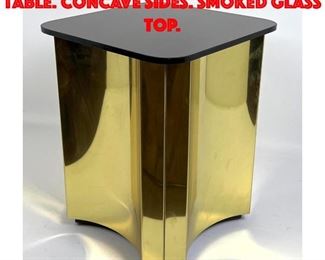 Lot 157 Mastercraft style Brass Side Table. Concave Sides. Smoked Glass Top.